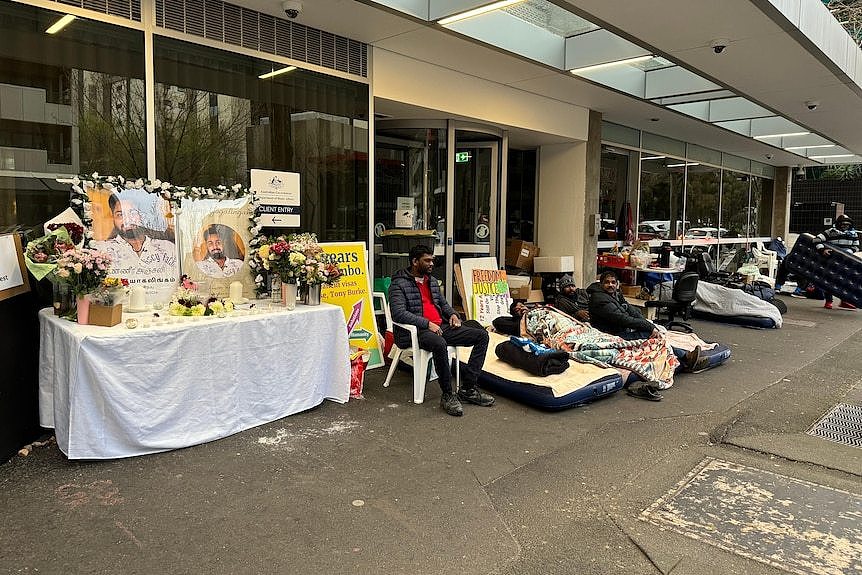 A protest outside a government office