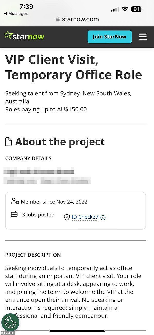 An Australian company has come under fire for advertising 'fake' jobs to fill the office ahead of a VIP visit