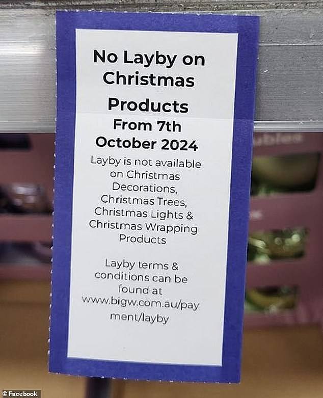 Australian shoppers were left outraged after spotting a sign at Big W alerting customers to a Christmas layby cancellation. However, Daily Mail Australia understands it's a store error