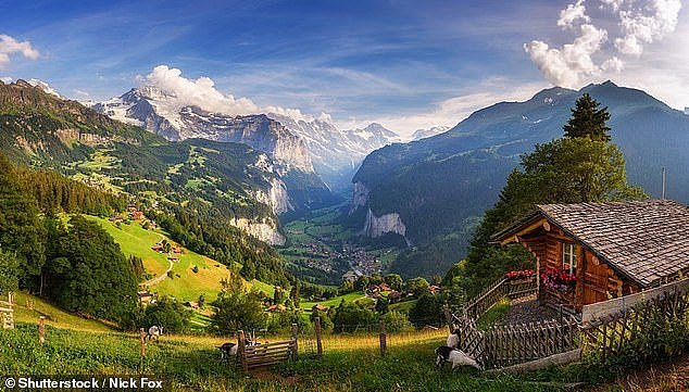 Panorama of Lauterbrunnen valley located in the Swiss Alps near Interlaken in the Bernese Oberland of Switzerland, also known as the Valley of Waterfalls