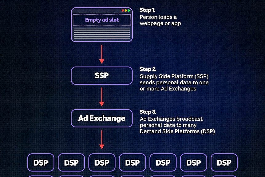 A graphic showing how a person's ad profile can be accessed by foreign players