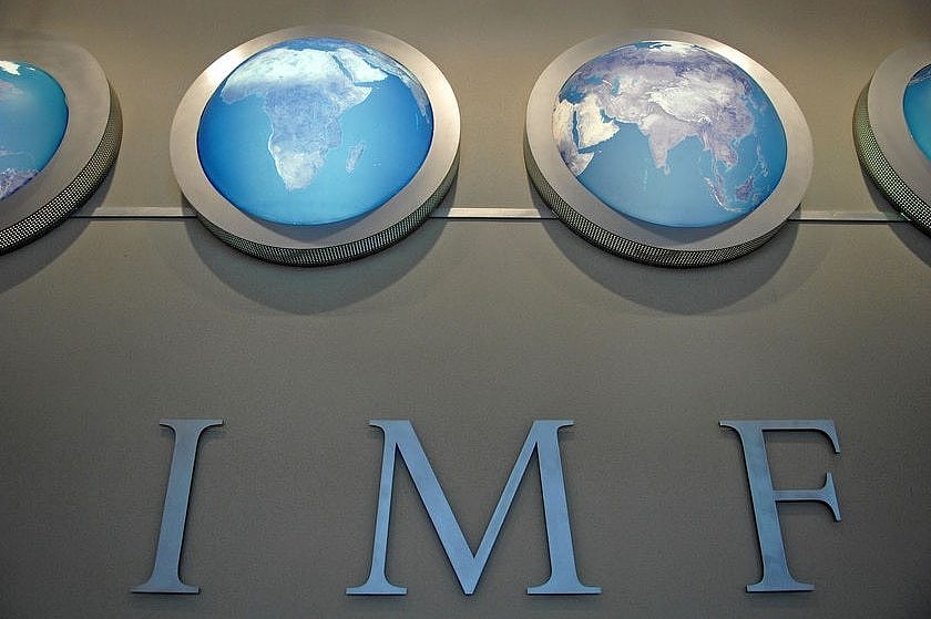 The IMF nameplate is displayed on a wall at the headquarters during Spring Meetings on April 11, 2008.