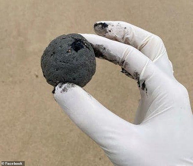 Mysterious black balls (one pictured) found on Coogee Beach and Gordans Bay Beach have been identified as tar balls