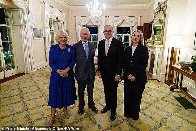 Queen Camilla, King Charles III, Anthony Albanese and Jodie Haydon at Admiralty House