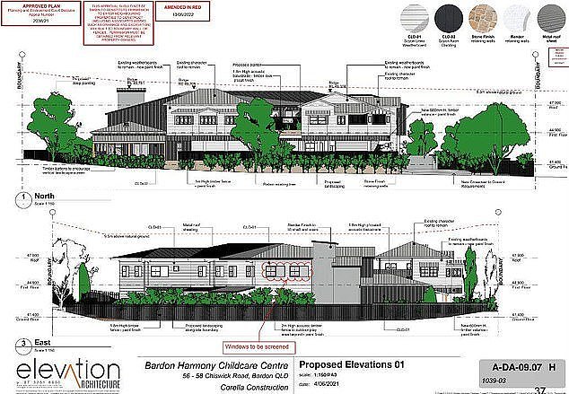 The two homes will eventually be dropped to be incorporated into the incoming childhood centre in Bardon (pictured, artists impression)