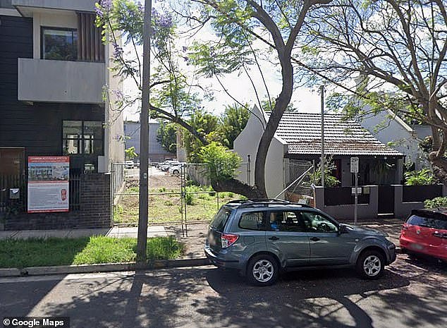 Temperatures are rising in the inner Sydney suburb of Alexandria over plans to build a six-storey building from a narrow block of land the same width as a carparking space (pictured)