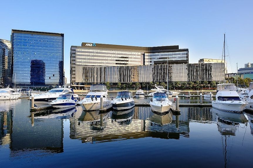 The ANZ Docklands office in Melbourne sits by the water