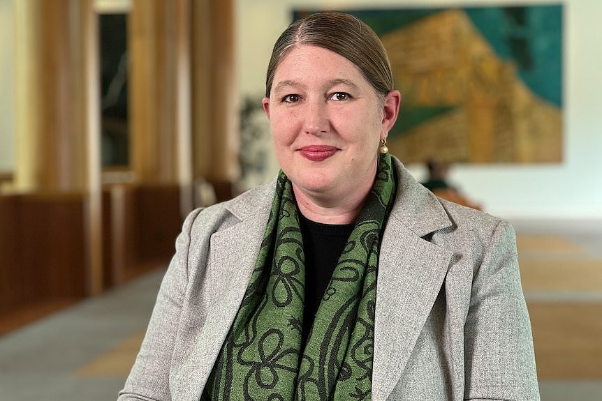 A portrait of the Human Rights Commissioner Lorraine Finlay at parliament house Canberra