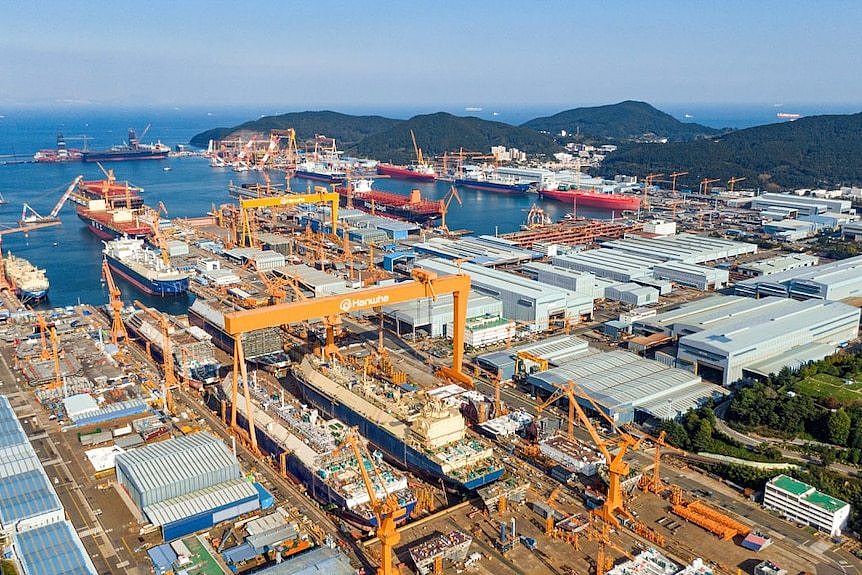 Aerial view of Geoje shipyard in South Korea