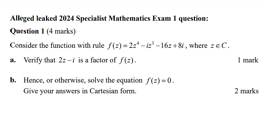 A maths exam question