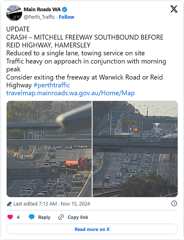 珀斯多条道路发生车祸，交通十分拥堵，司机注意避让（组图） - 2