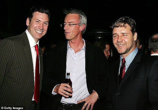 Paul's brother Peter Holmes a Court (left) once co-owned the South Sydney Rabbitohs with actor Russell Crowe, seen here in 2006 with then NRL chief David Gallop