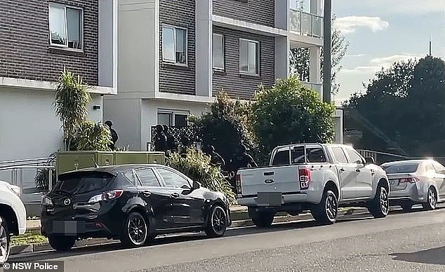 Police allege a 22-year-old man was lured to a dial-a-dealer premises in Granville and assaulted by six men in January (pictured Strike Force detectives carrying out the arrest on Friday)