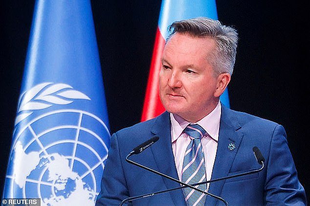 Australia's Minister for Climate Change and Energy Chris Bowen delivers a statement during the United Nations climate change conference COP29, in Baku, Azerbaijan on November 19