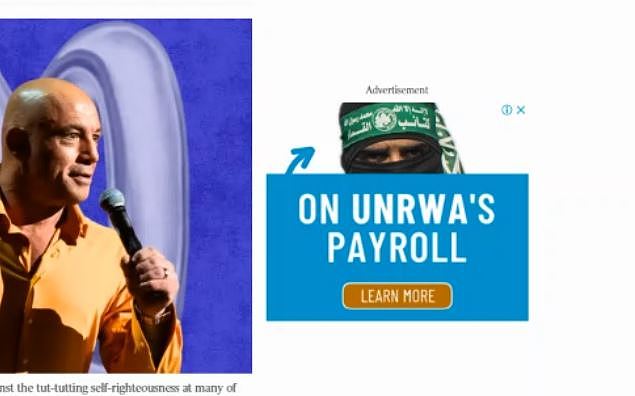 joe rogan photo next to an ad with the UNRWA