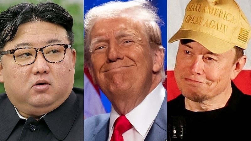 A composite image of Kim Jong Un, Donald Trump and Elon Musk.