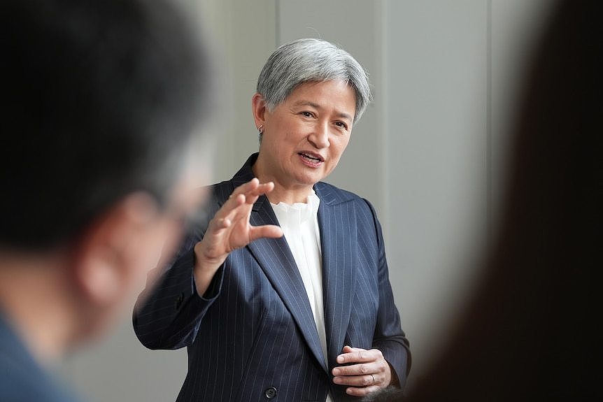 Penny Wong during a media conference. 