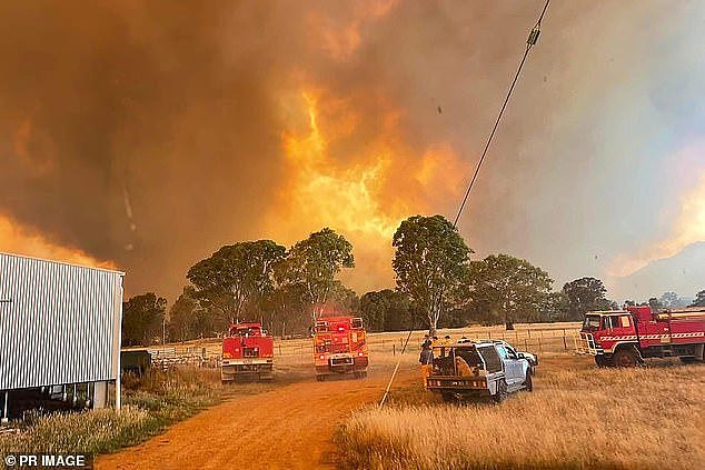 CFA firetrucks near an out of control bushfire in the Grampians National park, Victoria