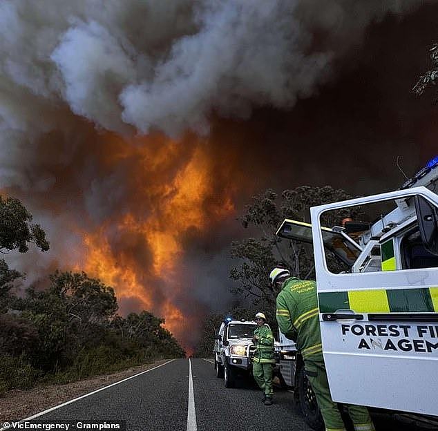 Over 100 firefighters are battling to contain a monster blaze rampaging through the Grampians National Part in western Victoria