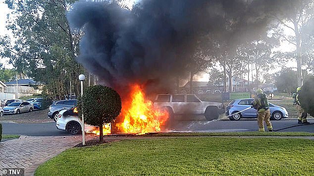 The suspected getaway car (pictured) was later found burnt out 3km away in another suburb