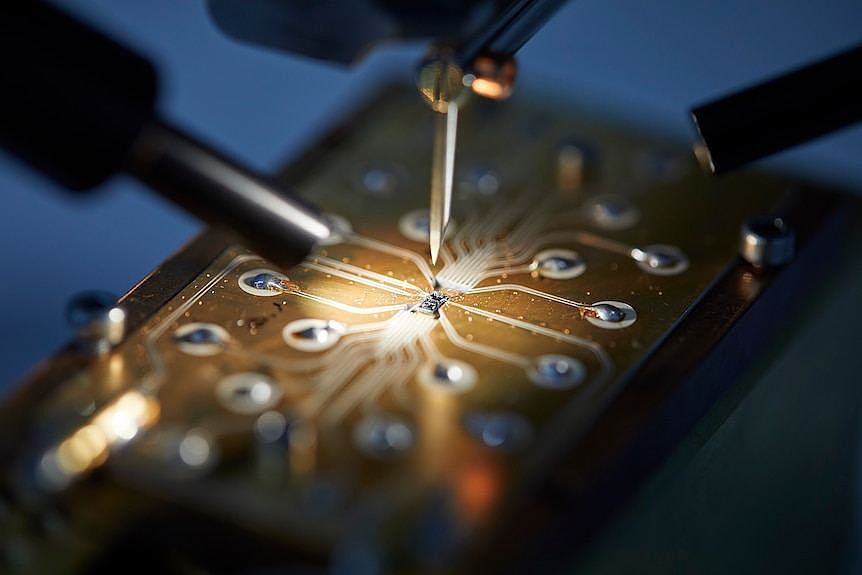 A closeup photo of a computer chip