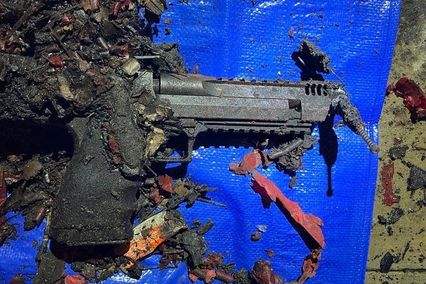 The burnt remains of a handgun