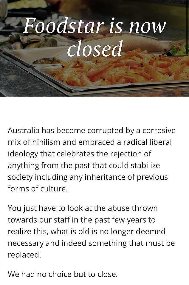 Pictured is the statement posted to Foodstar's website this week