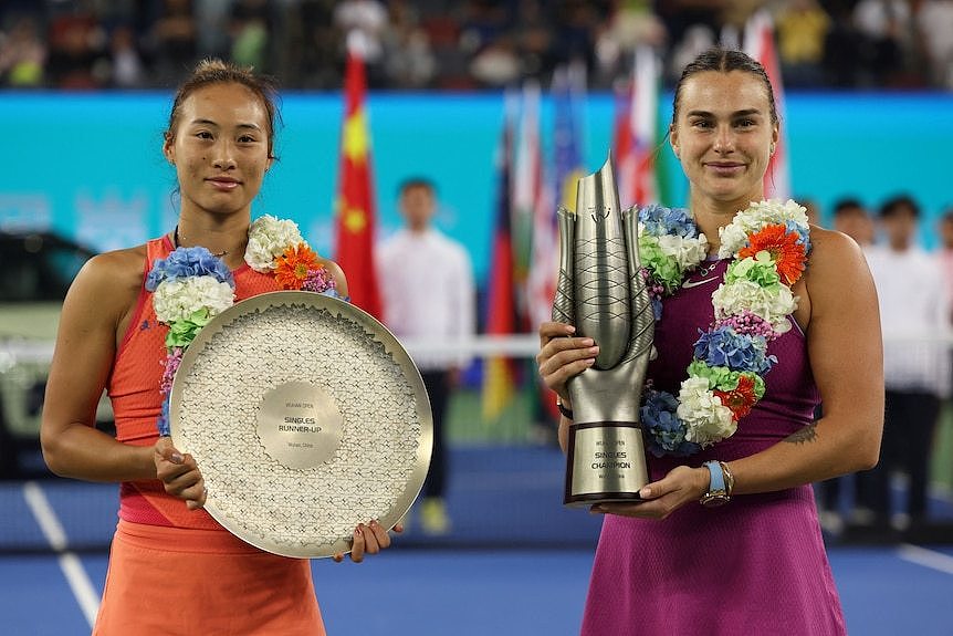 Aryna Sabalenka beat Zheng Qinwen in the final match at Wuhan Open in 2024.