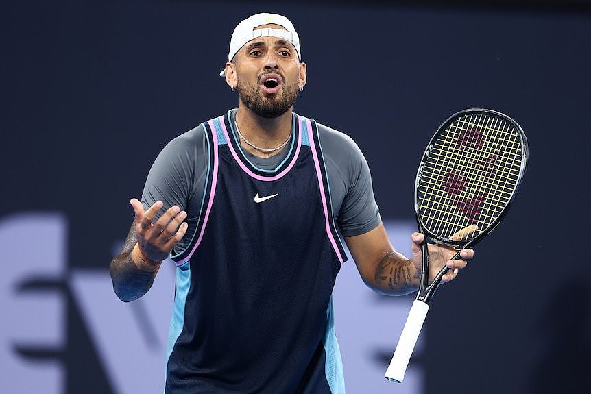 Nick Kyrgios gestures.