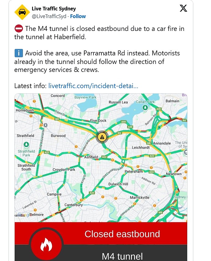 汽车起火，悉尼M4隧道关闭！沿路交通拥堵，车辆排起长龙（组图） - 3