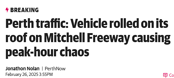 珀斯Mitchell Freeway车辆翻倒，引起交通混乱，请注意绕行（图） - 1