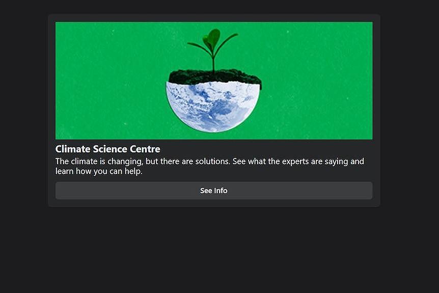 a facebook result page showing a link to the climate science centre