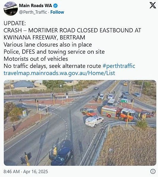 珀斯道路突发车祸，多条车道关闭，注意绕行！（图） - 2