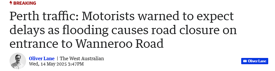 珀斯道路水管爆裂，部分路段关闭，司机注意绕行！（图） - 1