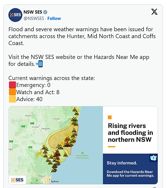 恶劣天气席卷新州，超30所学校关闭！多地发布洪水警报，机场大量航班取消（组图） - 3