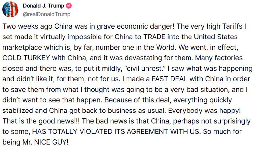 “我不会再当好好先生” 特朗普发文抨击中国“彻底违反”日内瓦协议,中国驻美使馆回应(组图) - 2