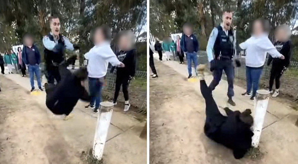 警察当街推倒女子!新州中学冲突引爆执法争议,警方急介入审查(组图) - 2