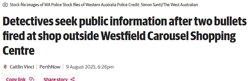 连发两弹！珀斯Westfield Carousel附近发生枪击案，还是在周末......（图） - 1