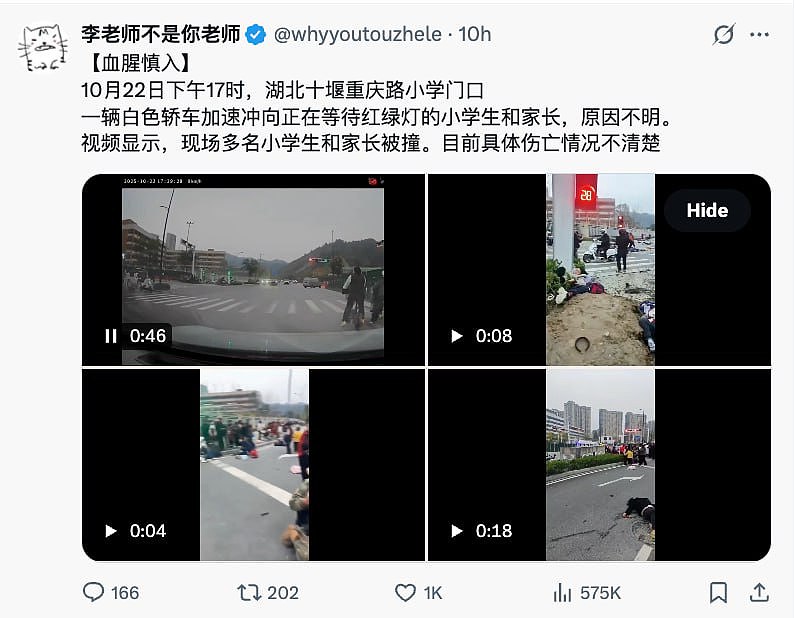 网传湖北小学门口汽车碾压人群！现场惨不忍睹，肇事者被指“报复社会”，官方回应（视频/组图） - 2