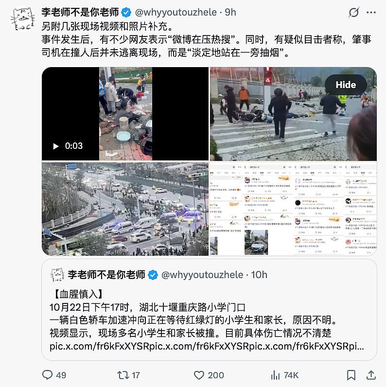 网传湖北小学门口汽车碾压人群！现场惨不忍睹，肇事者被指“报复社会”，官方回应（视频/组图） - 5
