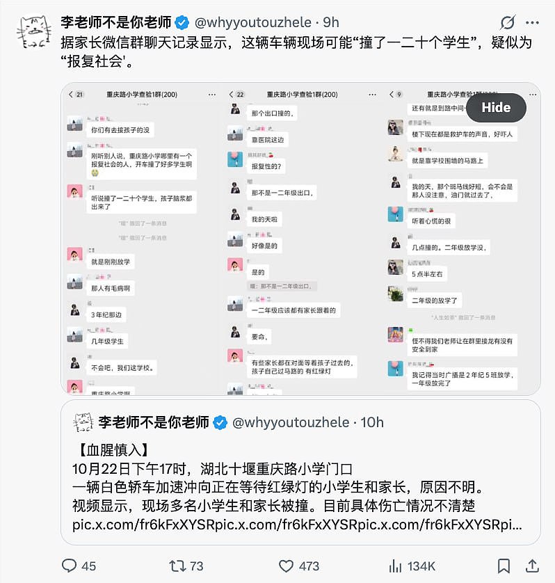 网传湖北小学门口汽车碾压人群！现场惨不忍睹，肇事者被指“报复社会”，官方回应（视频/组图） - 7