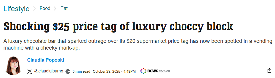 165克售价$24.99!珀斯售货机惊现“天价”巧克力,评论全网炸锅(GIF/图) - 1