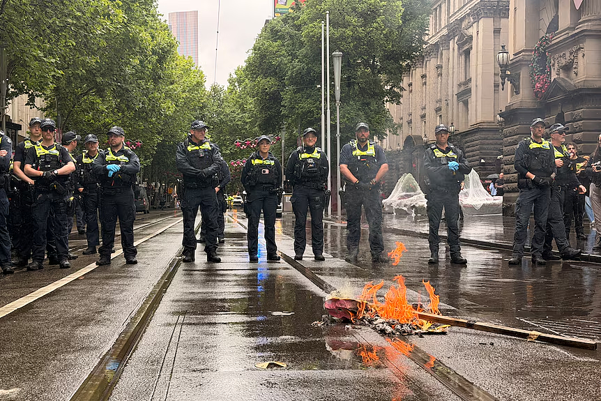 墨尔本CBD再次爆发反移民游行！一国党党魁到场力挺，大批警员维持秩序（组图） - 7