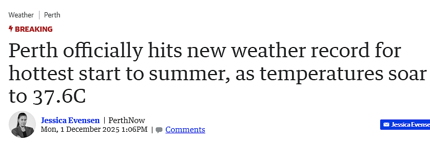 逼近40℃!珀斯夏季开局迎高温,出行注意防晒(图) - 1