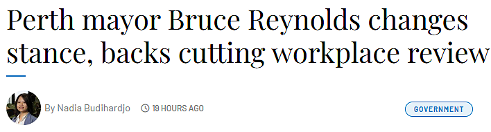 珀斯市长Bruce Reynolds改变立场，支持削减职场审查（图） - 1