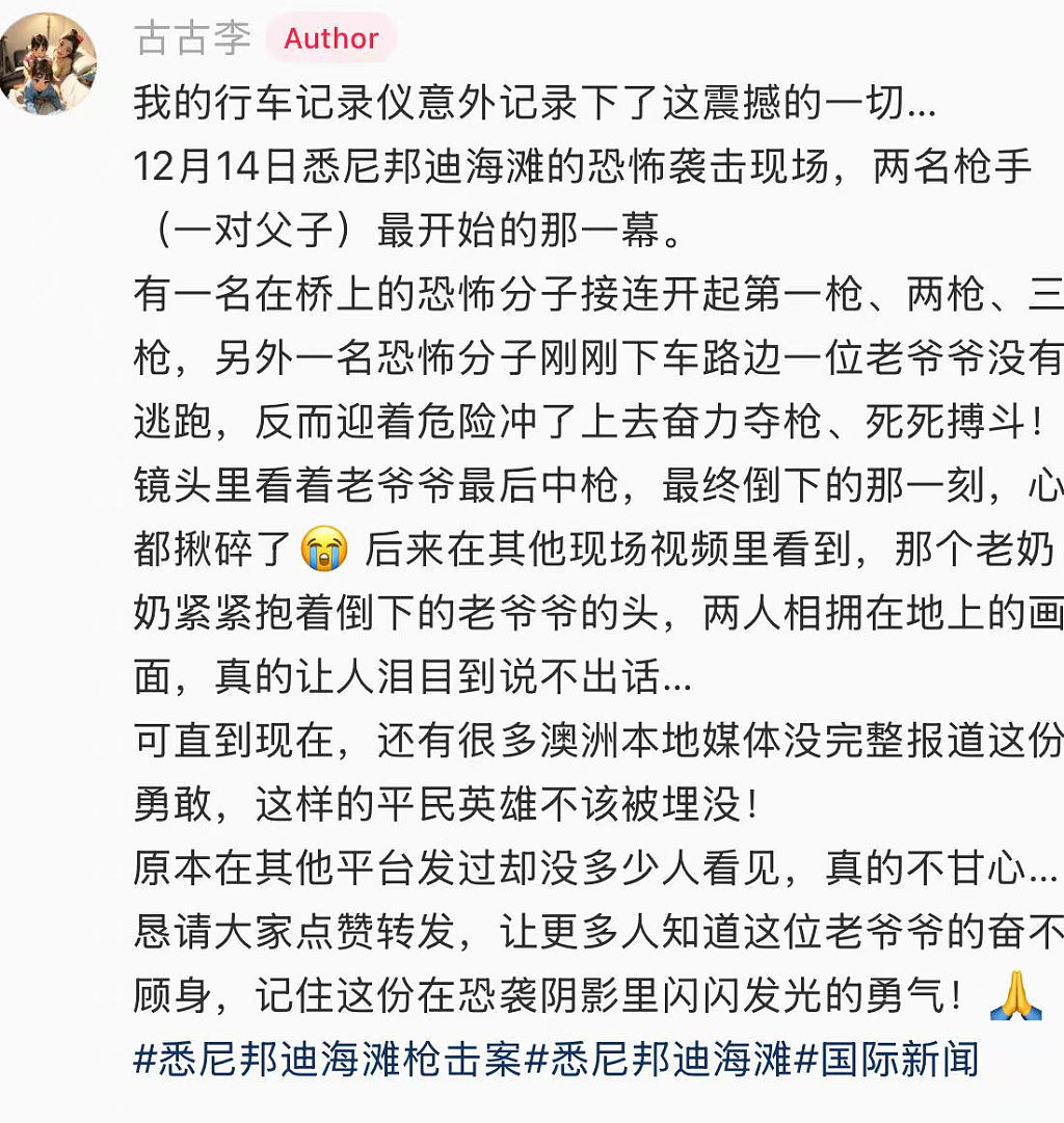 身份确认！老人奋起搏斗邦迪恐袭枪匪，终惨遭射杀！华人行车记录仪拍下震撼一幕（视频/组图） - 4