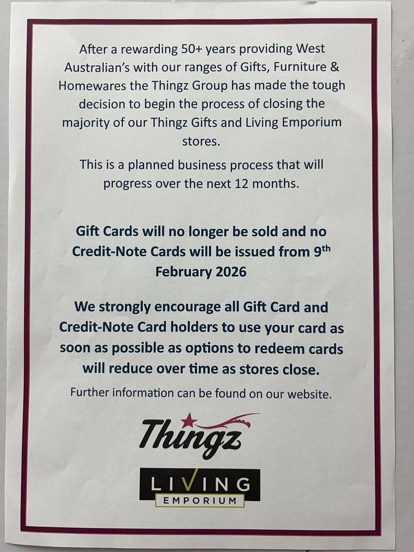 西澳50年老牌关店潮，Thingz将关闭12店，礼品卡快用！（组图） - 3