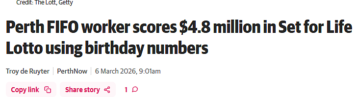 一夜暴富！珀斯FIFIO中$480万大奖，迎来提前退休（组图） - 1