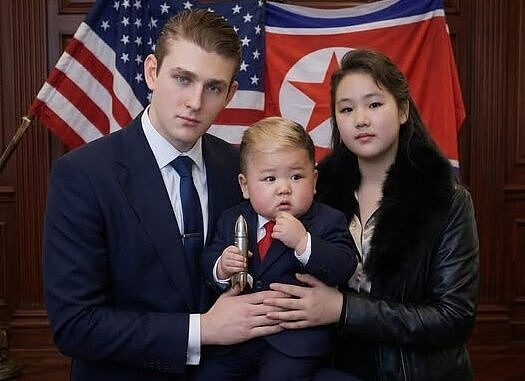 全网热议！特朗普小儿子巴伦与金正恩女儿结婚照疯传（组图） - 1