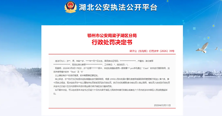 男子“擅自浏览并使用境外软件”Tiktok及X被处罚（图） - 1